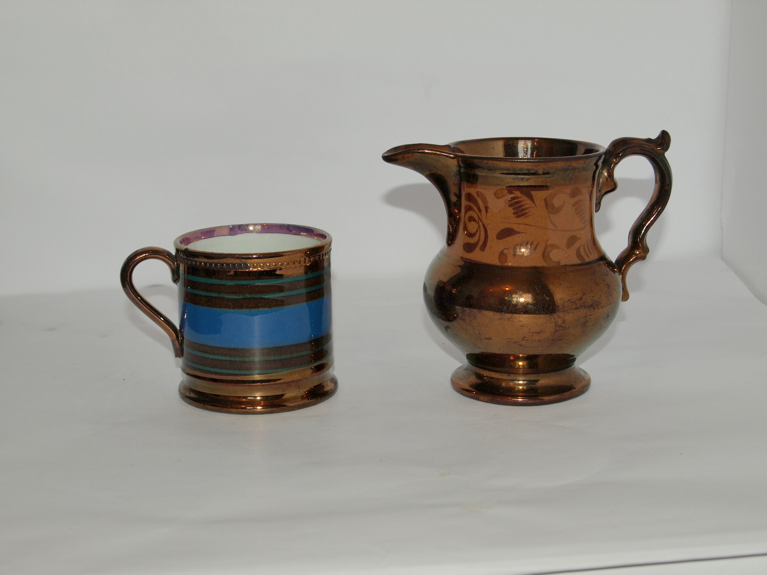 2 Antique Copper Lustre Items ; Jug and a Small Mug ...