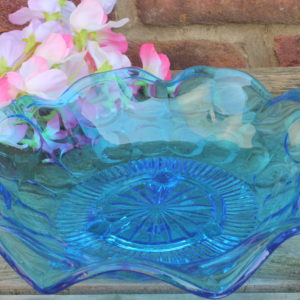Blue Pressed Glass Footed Sandwich Plate